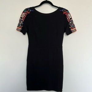 Zara Black Bodycon Dress with Aztec Indian inspired threadwork